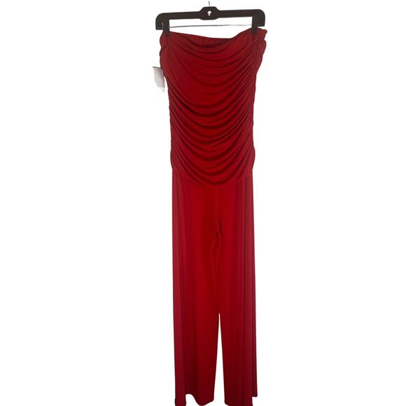 Camille La Vie Women's L Red Strapless Ruched Wide-Leg Jumpsuit Elegant Chic - Picture 10 of 14